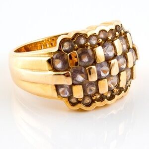 14kt Gold over Sterling silver Basketweave design CZ accent